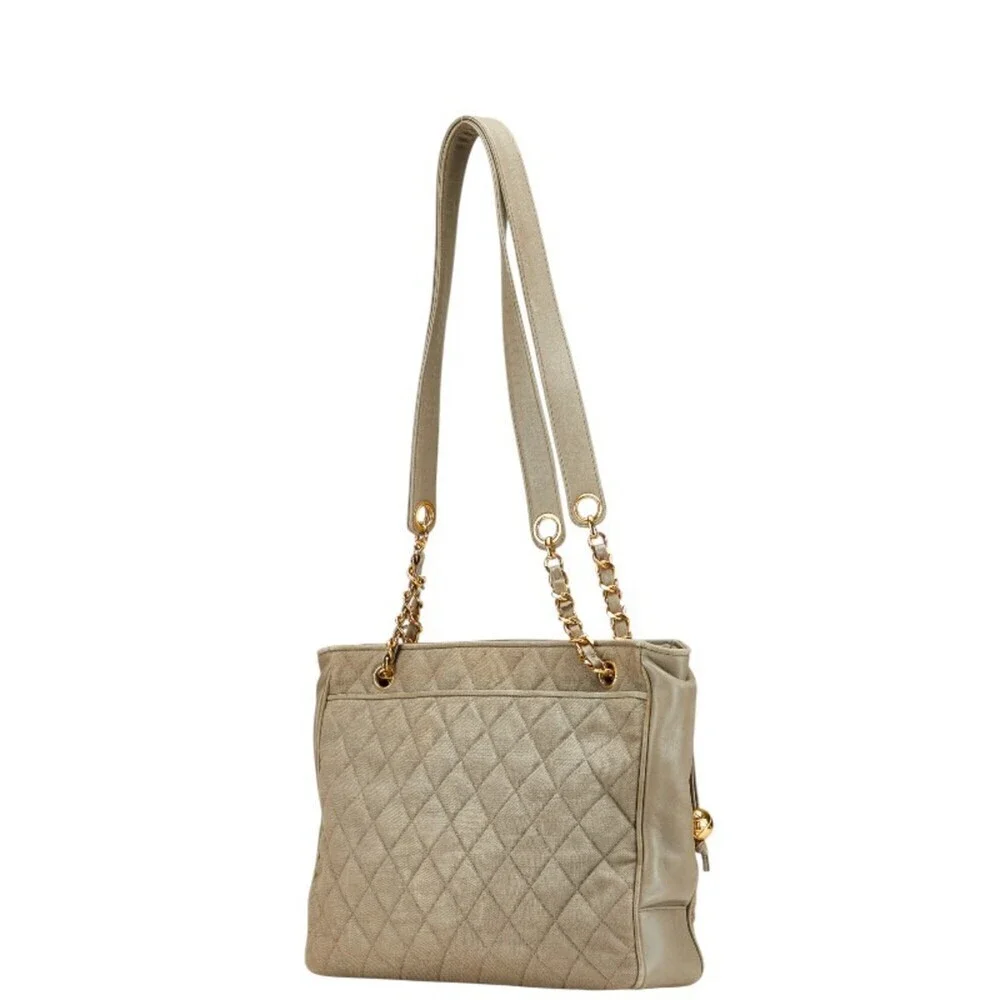 CHANEL Gray Leather Logo Tote Bag
